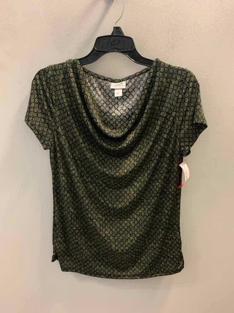 JACLYN SMITH Tops Size S TAN/BLK DIAMONDS SHORT SLEEVES TOP