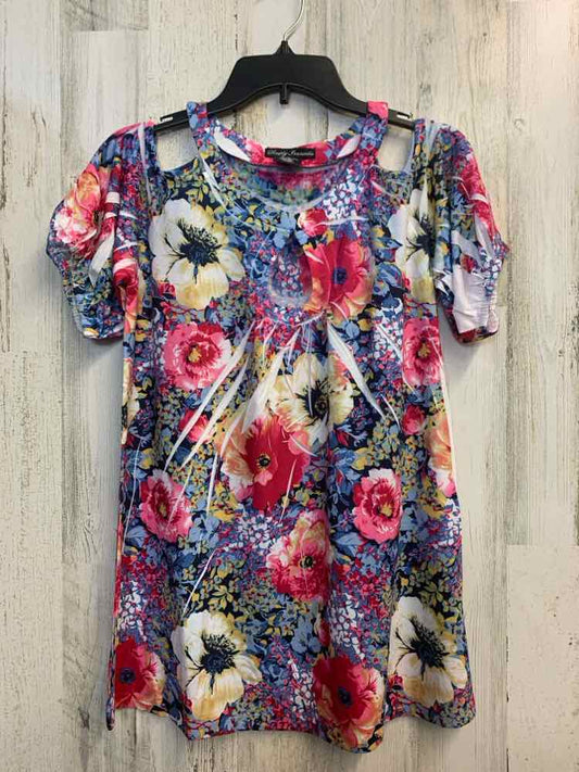 SIMPLY IRRESISTIBLE Tops Size M HT PINK/WHT/BLUE/YELL Floral COLD SHOULDERS TOP