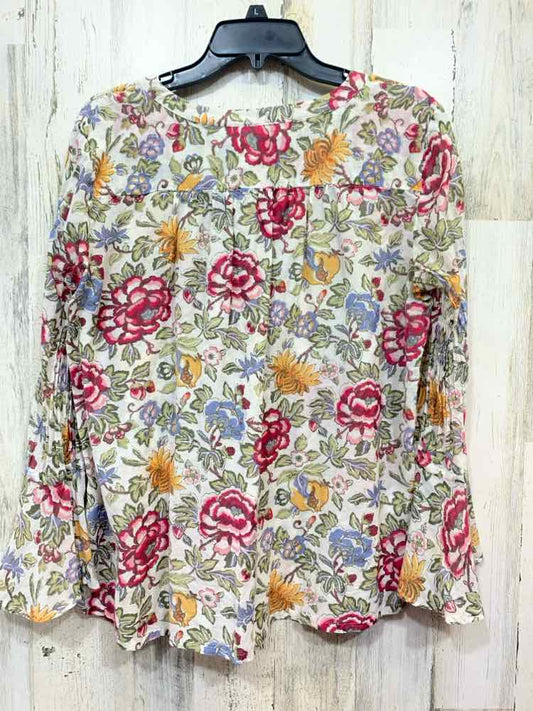 PRE-OWNED LOFT Tops Size M WHT/GRN/YLLW/FUCH/BLU Floral BUTTON UP TOP/THIN LONG
