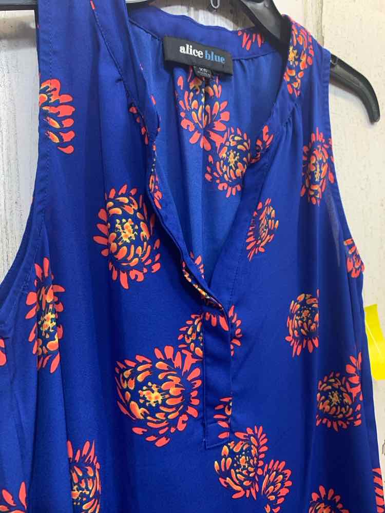 PRE-OWNED ALICE BLUE Tops Size XS ROYAL BLUE/CORAL/YELLOW Floral Blouse/FLORAL P