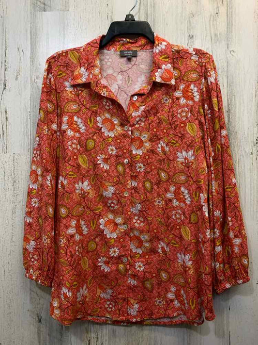 NINETY CLOTHING CO. Tops Size L CORAL/WHT/YEL Floral 3/4 LENGTH Shirt