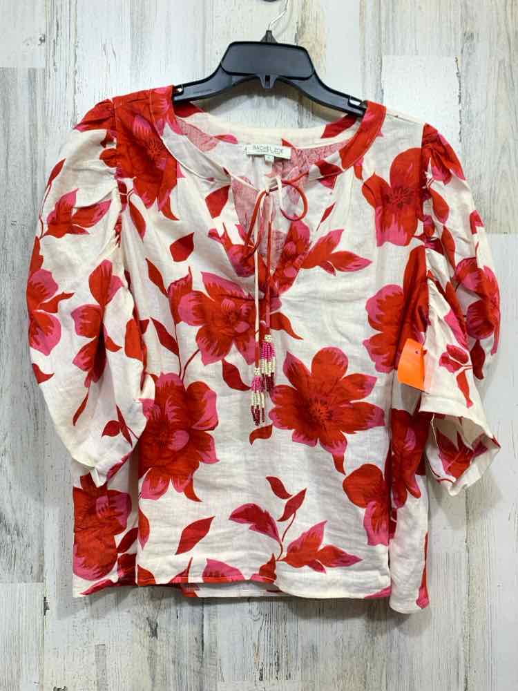 PRE-OWNED RACHEL ZOE Tops Size L WHT/RED/PNK Floral PUFF SLEEVES Blouse