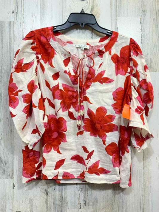 PRE-OWNED RACHEL ZOE Tops Size L WHT/RED/PNK Floral PUFF SLEEVES Blouse
