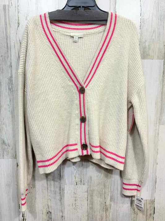 NWT ON 34TH Size L Tops PNK/BGE RIB KNIT LONG SLEEVES V NECK  SWEATER CARDIGAN
