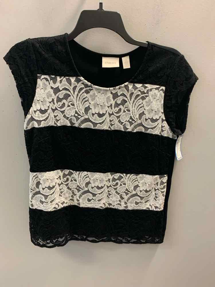 CHICO Tops Size 0 BLK/WHT Floral TOP