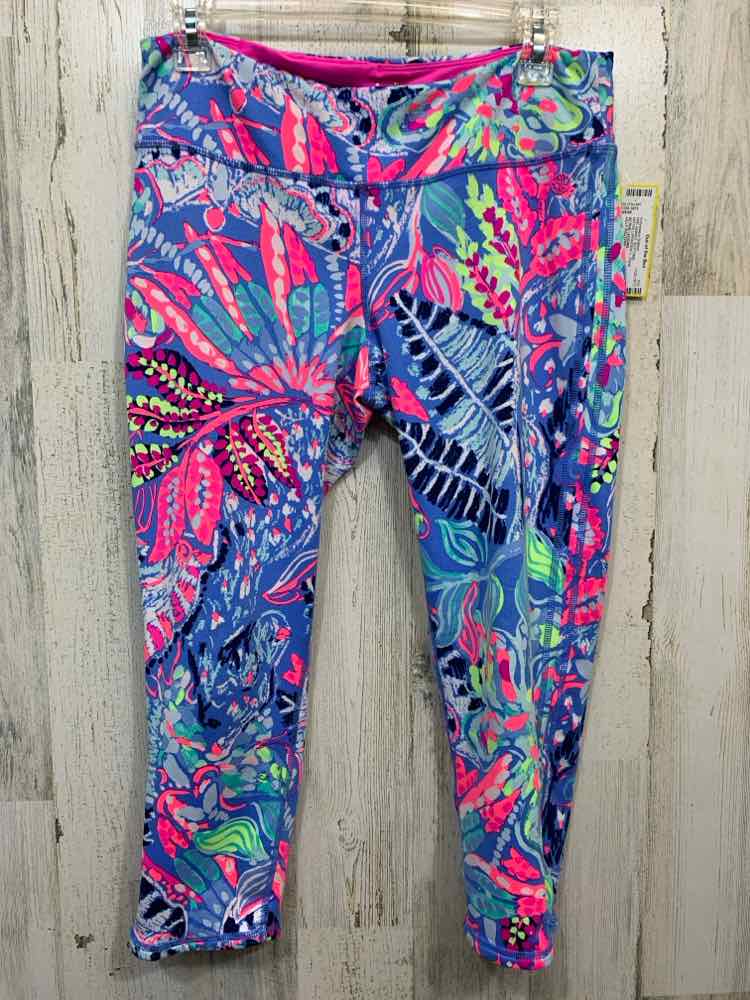 PRE-OWNED LILLY PULITZER BOTTOMS L WHT/BLU/PNK/GRN Floral  LEGGING Activewear