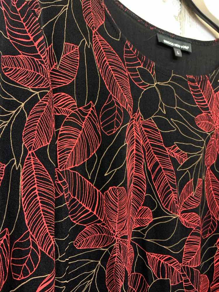PRE-OWNED BRIGGS Tops Size L BLACK/RED TROPICAL LONG SLEEVE Shirt/BLACK/RED/BEIG