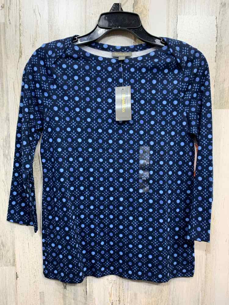 NWT STYLE & CO Tops Size XS Blue DOTS/FLORAL 3/4 SLEEVE Blouse