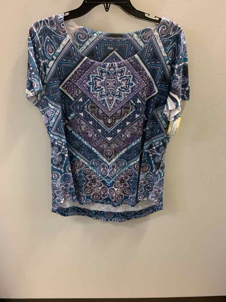 STYLE & CO Tops Size L BLU/PURP Geometric TOP