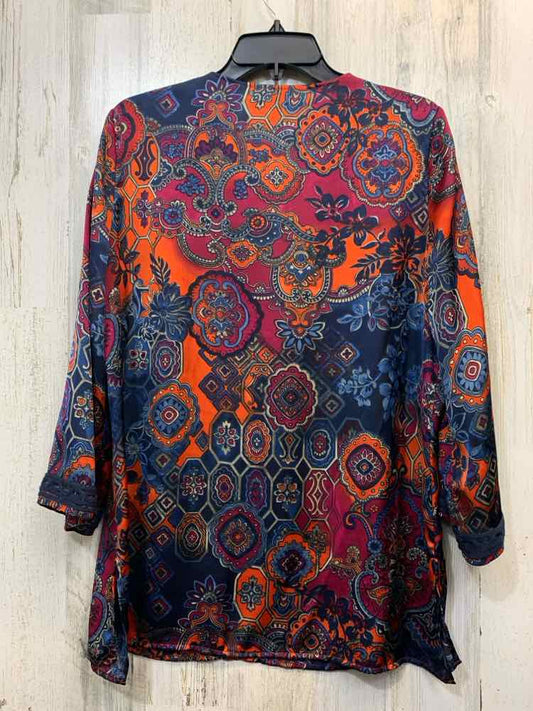 PRE-OWNED JONES NEW YORK Tops Size M NAVY/WINE/ORANGE Paisley TUNIC TOP/NAVY/WIN