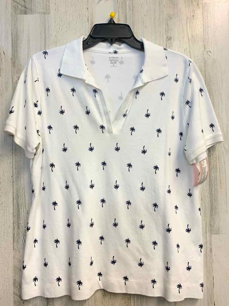 PRE-OWNED KIM ROGERS Tops Size PL White PALM TREES SHORT SLEEVES TOP