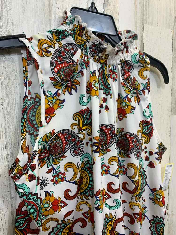 PRE-OWNED MILEAGE Tops Size L WHT/YLW/RED/BLU/BLK Paisley SLEEVELESS Blouse