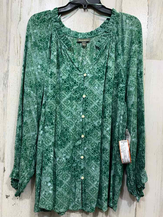 NWT STYLE & CO//LONG SLEEVE GATHERED NECKLINE METALLIC STITCH ACCENT BUTTON-UP