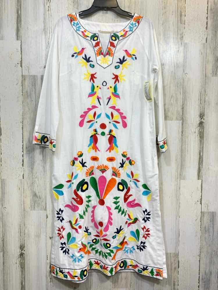 PRE-OWNED SOFT SURROUNDING/VIBRANT BOHEMIAN BIRD/FLORAL EMBROIDERED MIDI SHIFT/C