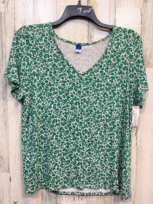 PRE-OWNED OLD NAVY Tops Size L GREEN/WHITE Floral SHORT SLEEVES Shirt/SHORT SLEE