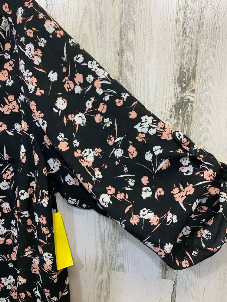 PRE-OWNED WORTHINGTON Tops Size 0X BLK/PNK/WHT Floral 3/4 SLEEVE Blouse/V CUT FR
