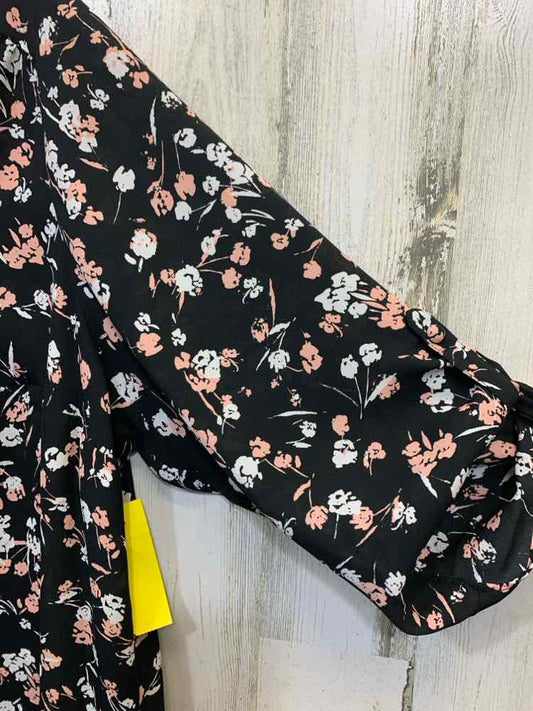 PRE-OWNED WORTHINGTON Tops Size 0X BLK/PNK/WHT Floral 3/4 SLEEVE Blouse/V CUT FR