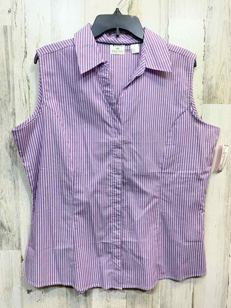 PRE-OWNED LEE Tops Size XL LAVENDER/PINK/WHITE VERTICAL STRIPES SLEEVELESS Shirt