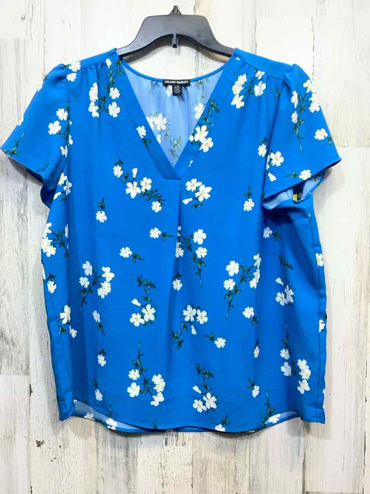 PRE-OWNED HILARY RADLEY Tops Size L BLUE/WHITE/GREEN/BLACK Floral Blouse/FLORAL