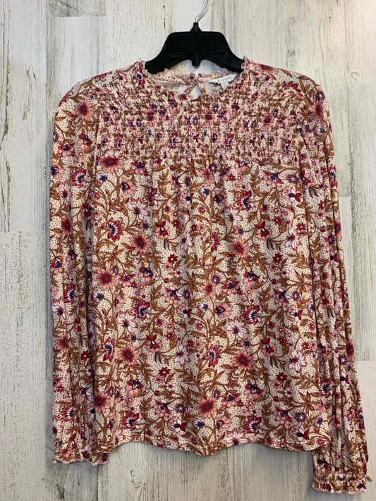 PRE-OWNED LUCKY BRAND Tops Size SP MAROON/ PINK/BLUE TAN/CREAM FLORAL/ VINES TOP