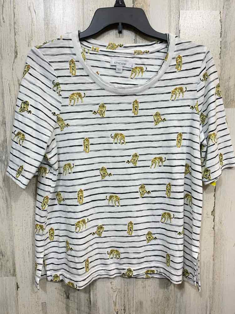 PRE-OWNED CHICO'S/HORIZONTAL STRIPE W/ LEOPARDS TEE