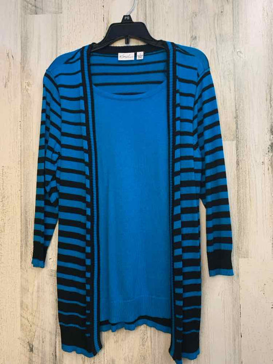 KIM ROGERS Tops Size S BRIGHT BLUE/BLK Stripe SWEATER Sweater