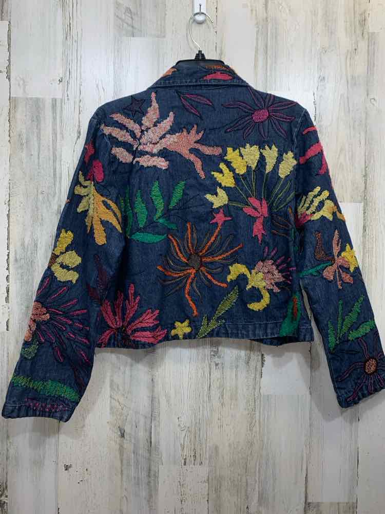 PRE-OWNED CHICOS JACKETS / COATS Size 2 Floral BLAZER Jacket (Outdoor)/DENIM BLA