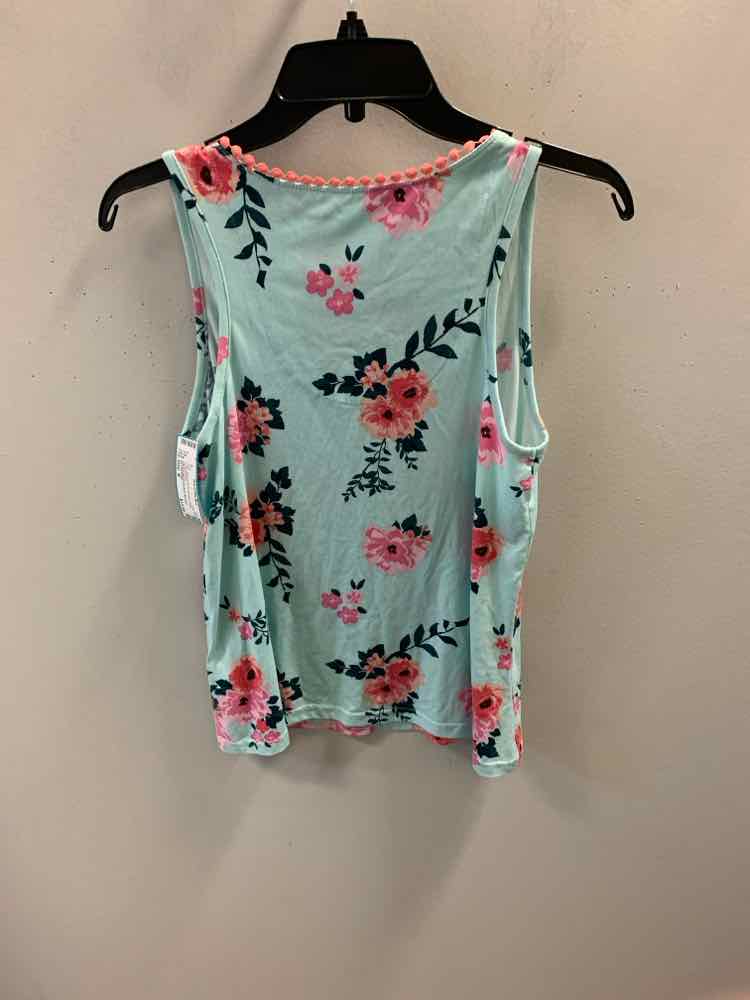 PJ COUTURE Tops Size M AQUA/PNK/PCH/GRN Floral SLEEVELESS TOP