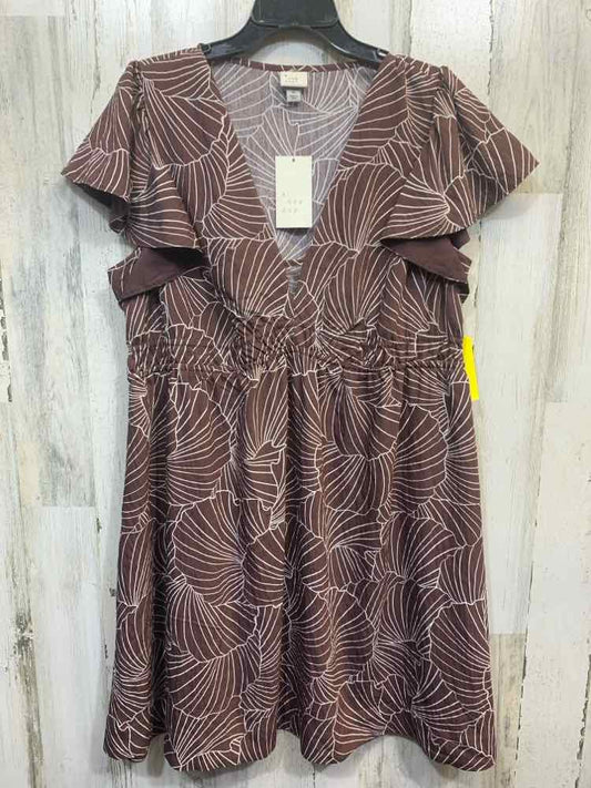 NWT A NEW DAY Dresses and Skirts Size XL BROWN/WHT TROPICAL BLOUSON Dress/BROWN/