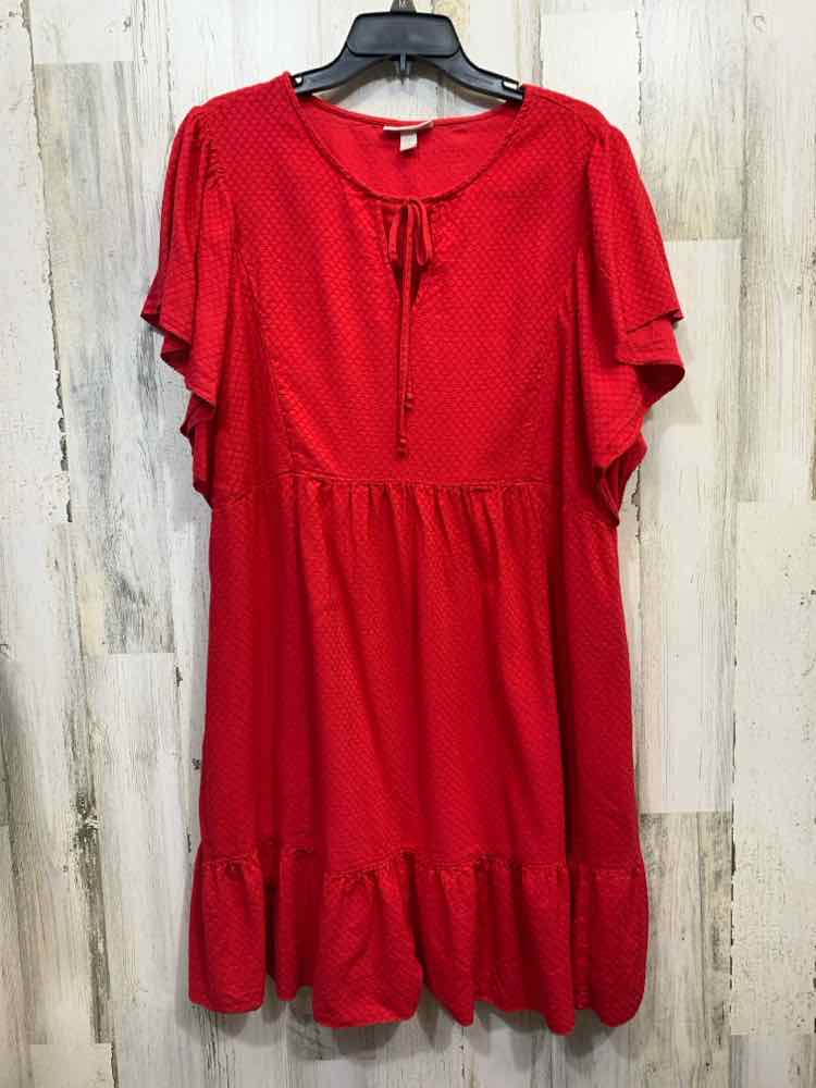 PRE-OWNED KNOX ROSE Dresses and Skirts Size XXL Red TIERED Dress/RED SHORT SLEEV