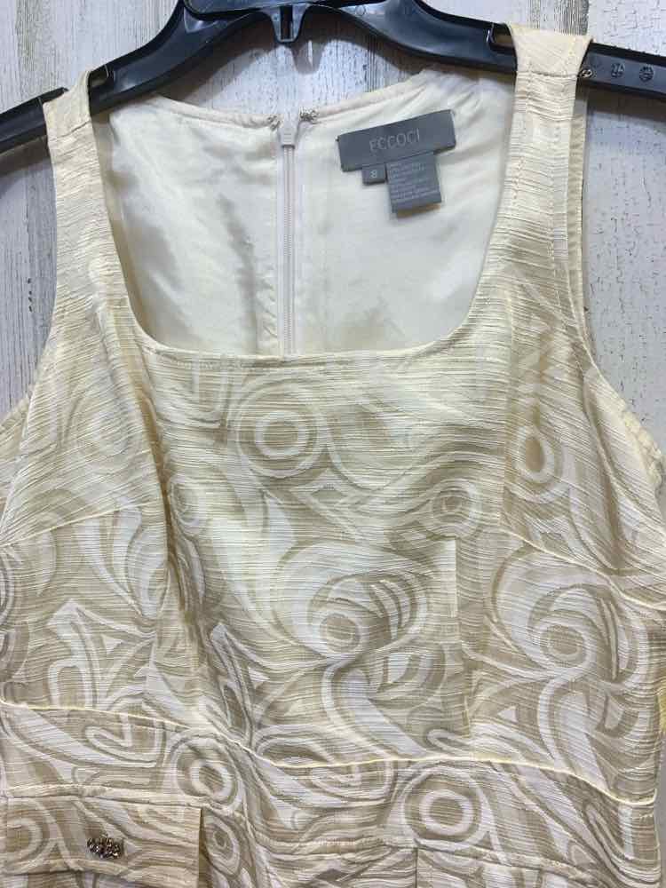 PRE-OWNED ECCOCI Dresses and Skirts Size 8 BEIGE/GOLD SWIRLS SHIFT DRESS Dress/B