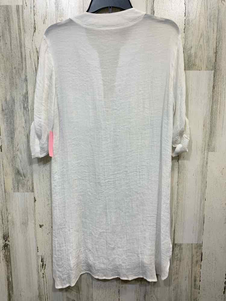 PRE-OWNED EKOUAER Tops Size L White Solid BUTTON UP Shirt/WHITE SHEER LONG SLEEV