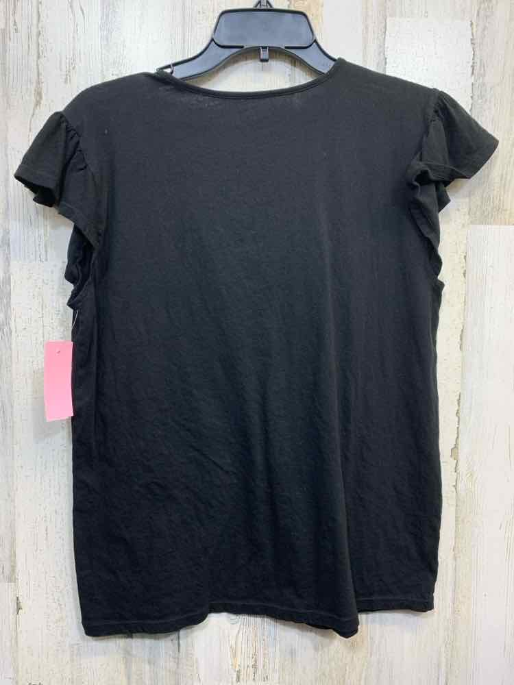 PRE-OWNED LOFT Tops Size M BLACK/WHITE Embroidered SHORT SLEEVES Shirt/BLACK RUF