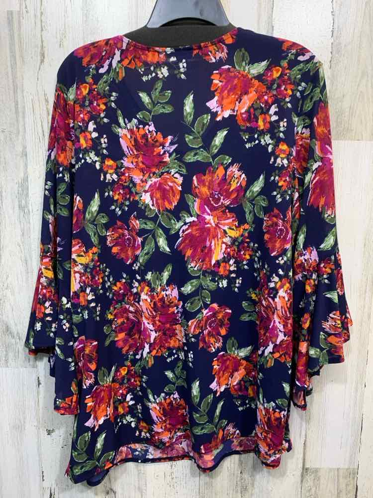 PRE-OWNED CATO Tops Size L NAVY/FUSH/ORANGE/GRN/YLLW Floral Blouse/FLORAL BLOUSE