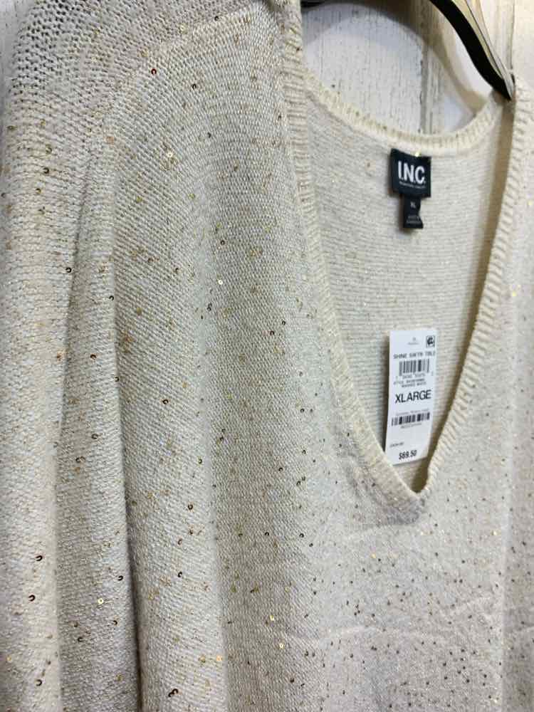 NWT INC Size XL Tops Beige V-NECK LONG SLEEVES SMALL SEQUIN SWEATER