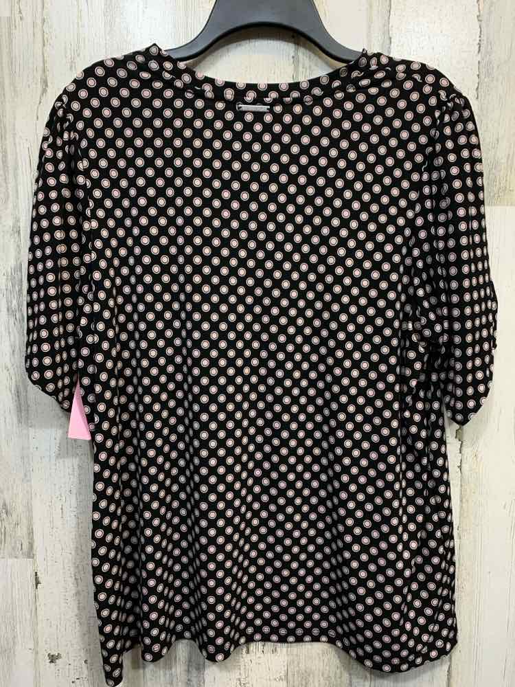 PRE-OWNED MICHAEL KORS PLUS SIZES Size 1X BLK/BLUSH Polka Dot Blouse/CUFFED SLEE