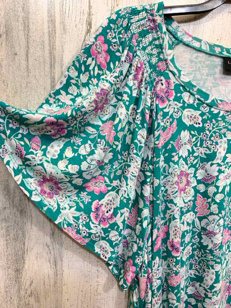 PRE-OWNED LANE BRYANT Tops Size 18/20 TEAL/WHITE/LAVENDER Floral Shirt/FLORAL SH