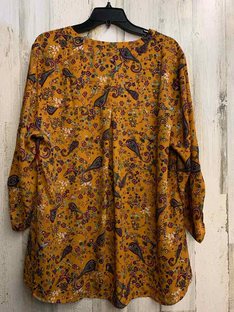 PRE-OWNED BLACK RAINN PLUS SIZES Size 2X Mustard Floral LONG SLEEVES TOP/TUNIC