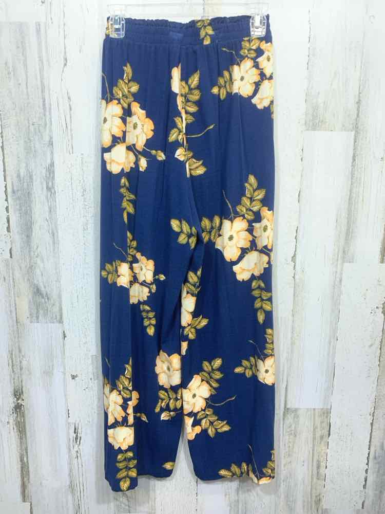 PRE-OWNED Size M LULAROE BOTTOMS NVY/BGE Floral WIDE LEG Pants