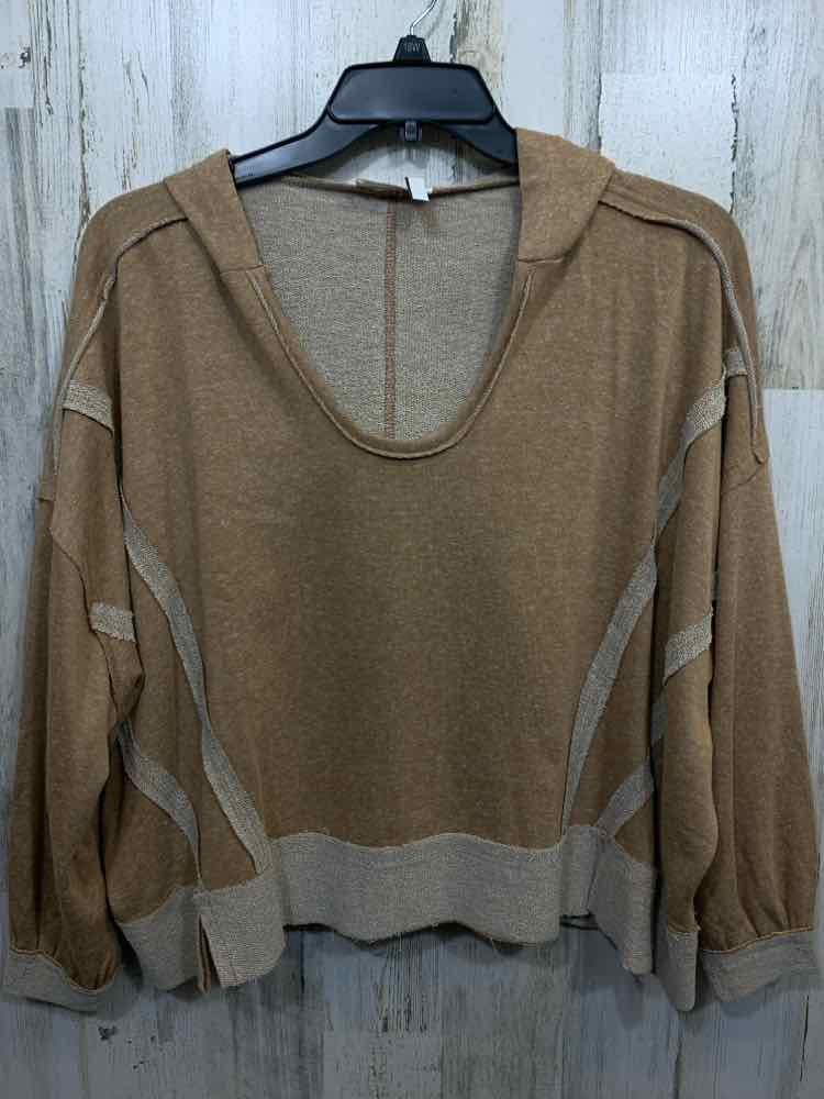 NWT ZENANA Size L/XL Tops TAN MOTTLED LONG SLEEVES HOODED PULLOVER