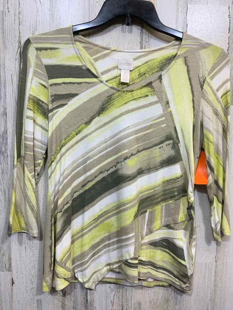 PRE-OWNED CHICOS PLATINUM Tops Size 0 WHT/TAN/GRN 3/4 SLEEVE Blouse