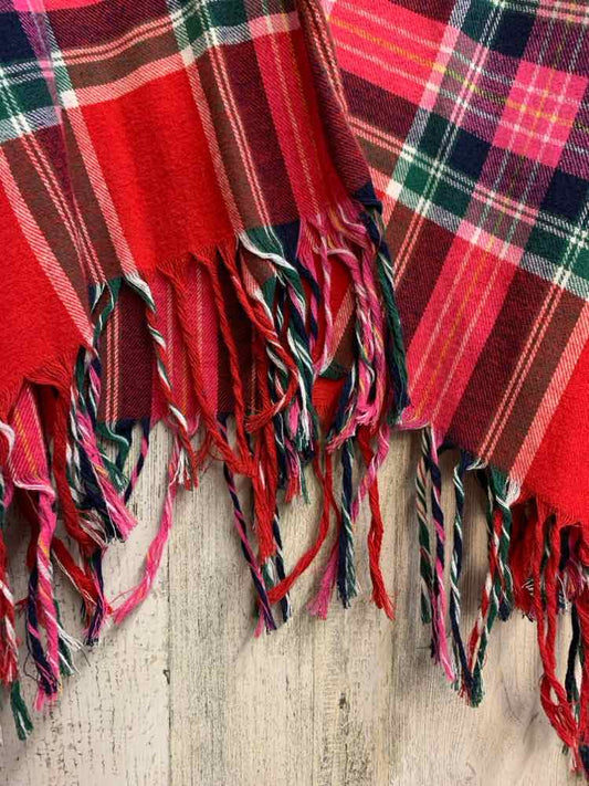 NWT CROWN & IVY PLUS SIZES Size XXL RED/PNK/BLU Plaid PONCHO/FRINGE HEM