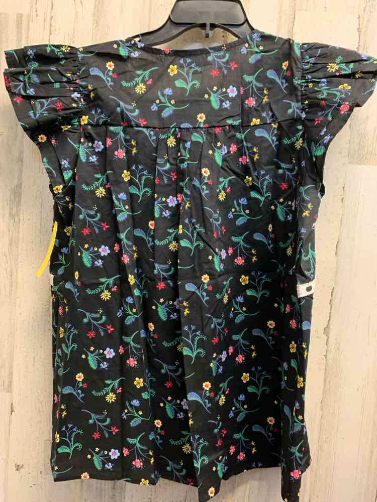 NWT GIGIO Tops Size L BLK/GRN/RED Floral SQUARE COLLAR /SELF TIE SATIN RIBBON AC