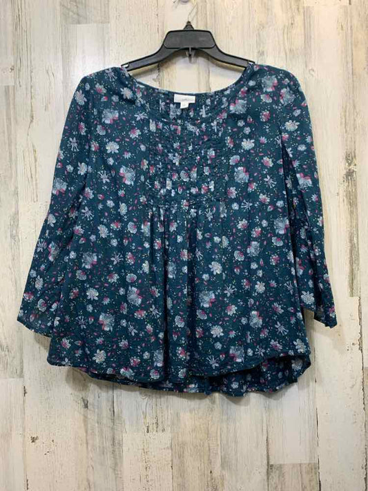 J JILL Tops Size M TEAL/PURPLE Floral 3/4 LENGTH TOP