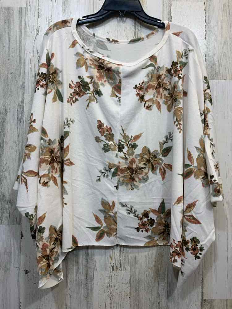 NWT BLUE B Tops Size L CRM/BGE/BRN Floral BAT SLEEVES TOP