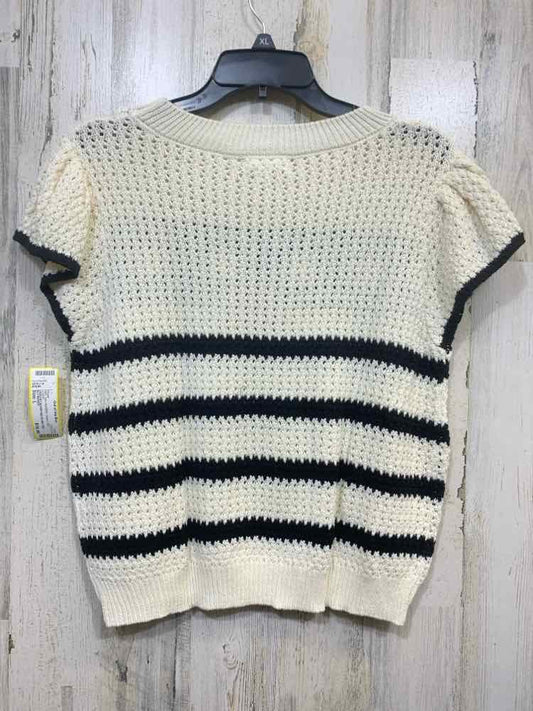 NWT BLU PEPPER Tops Size L BLK/BGE Stripe CAP SLEEVE/CROCHET Blouse