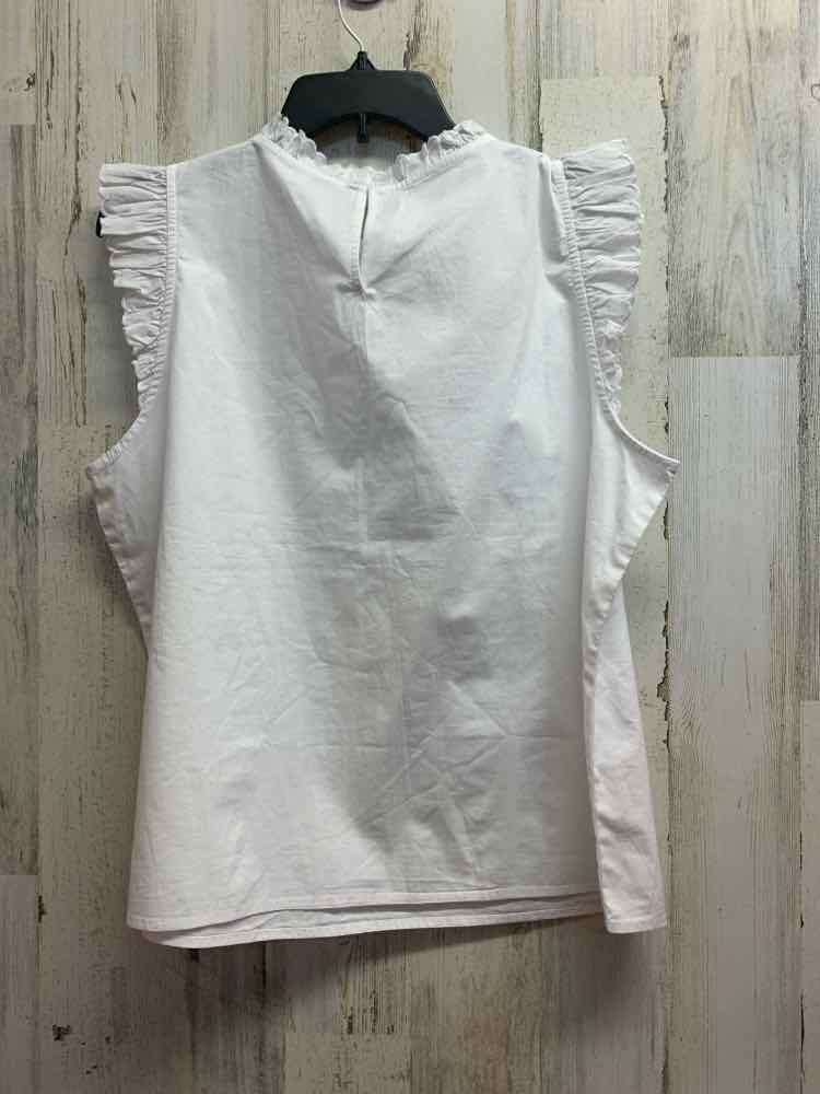 PRE-OWNED J.CREW Tops Size L White RUFFLES SHORT SLEEVES Blouse/WHITE SHORT SLEE