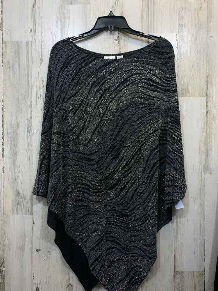 CHICOS Tops Size osfm SILVER/BLK SWIRLS PONCHO TOP