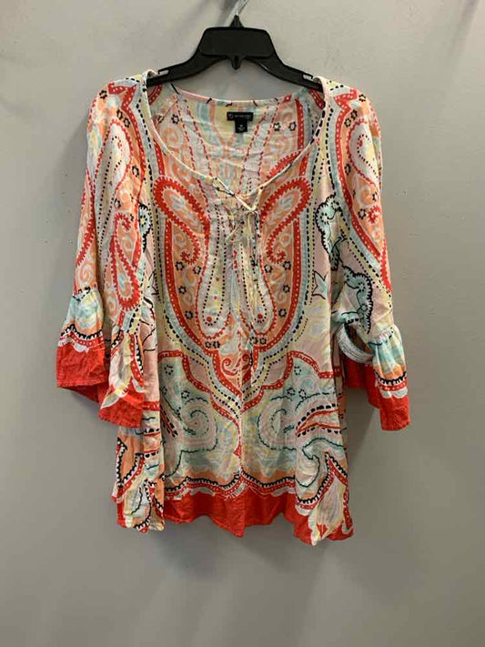 NEW DIRECTION PLUS SIZES Size 2X ORG/WHT/MINT/BLK Paisley 3/4 SLEEVE TOP