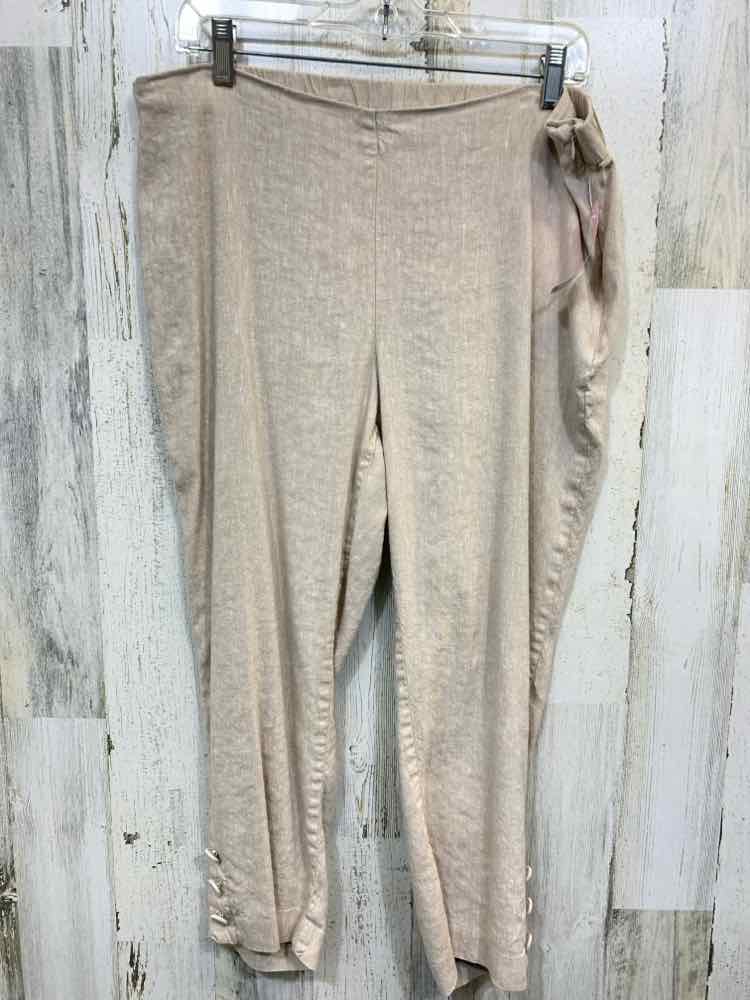 PRE-OWNED Size L J JILL BOTTOMS Tan Solid CAPRI Pants/BEIGE LINEN CAPRI PANTS/BE